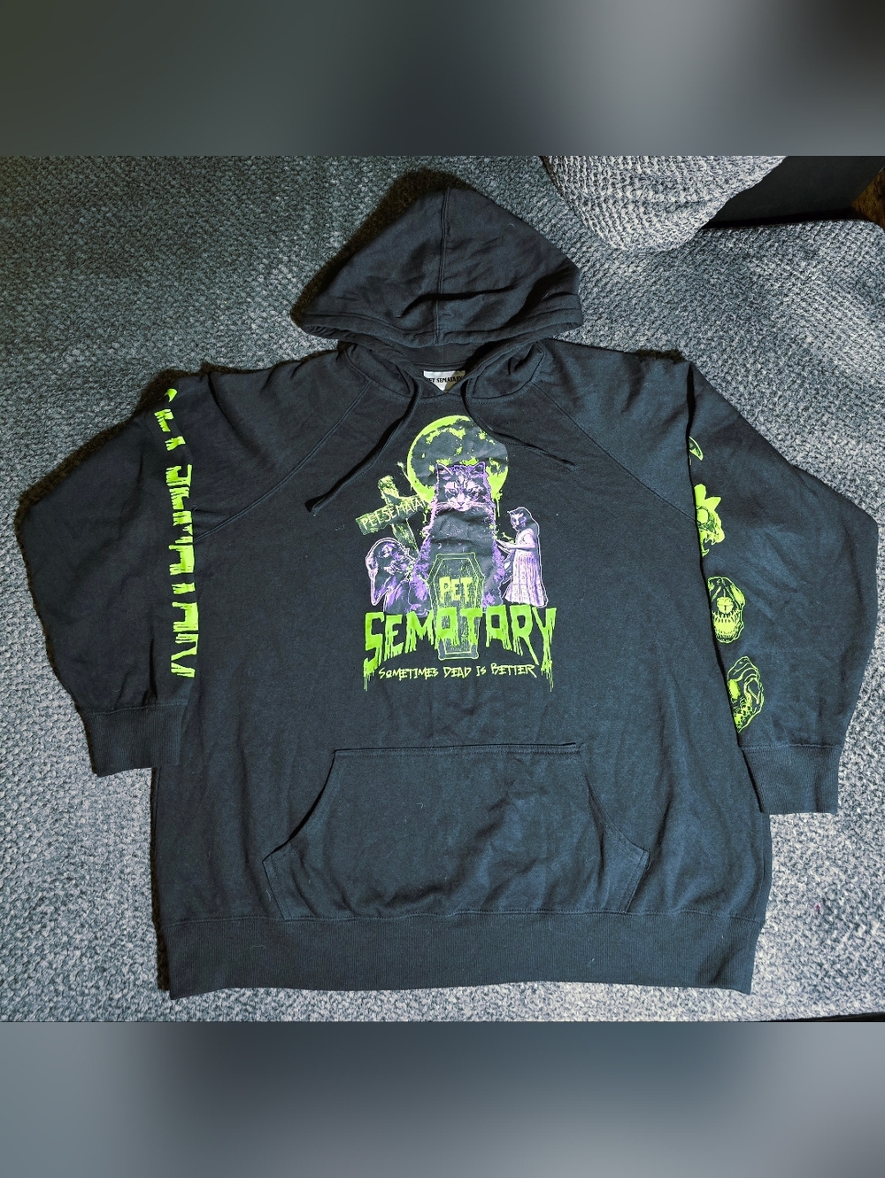 Pet Sematary Hoodie Torrid 2X Black Horror Graphic Neon Green Stephen King Goth - Picture 2 of 7